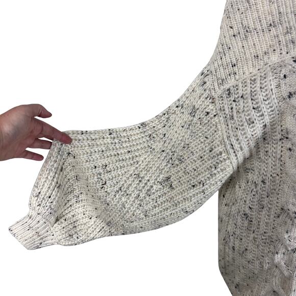 Free People New Dream Sweater Cream Speckled Off Shoulder Cable Knit Size M - Picture 3 of 9